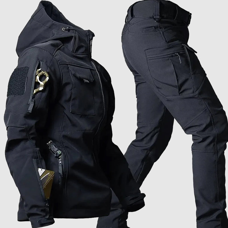 Men's hooded softshell jacket and cargo pants set