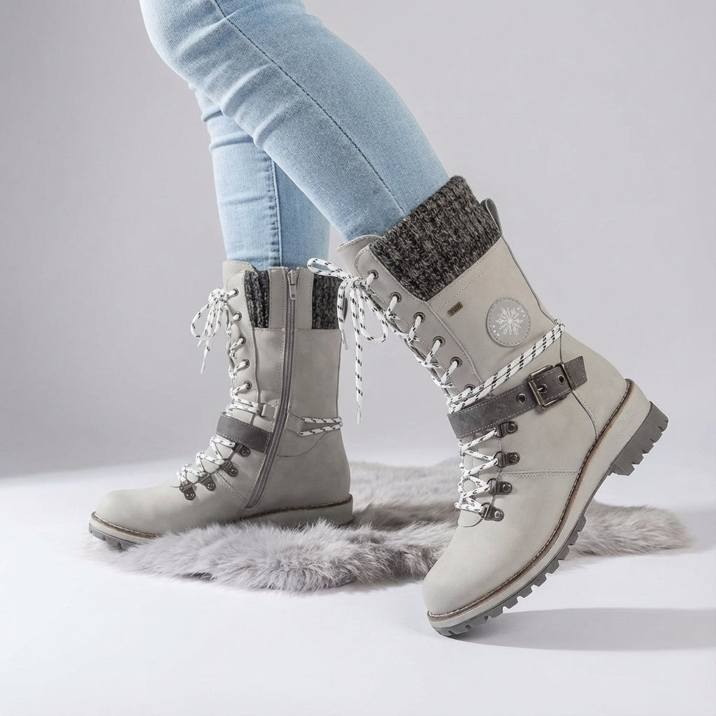Harper | Leather Lace-Up Snow Boots with Knit Cuff