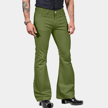 Men’s Flare Trousers – High Waist – Tailored Fit – Cotton Blend – Full Length Retro Style