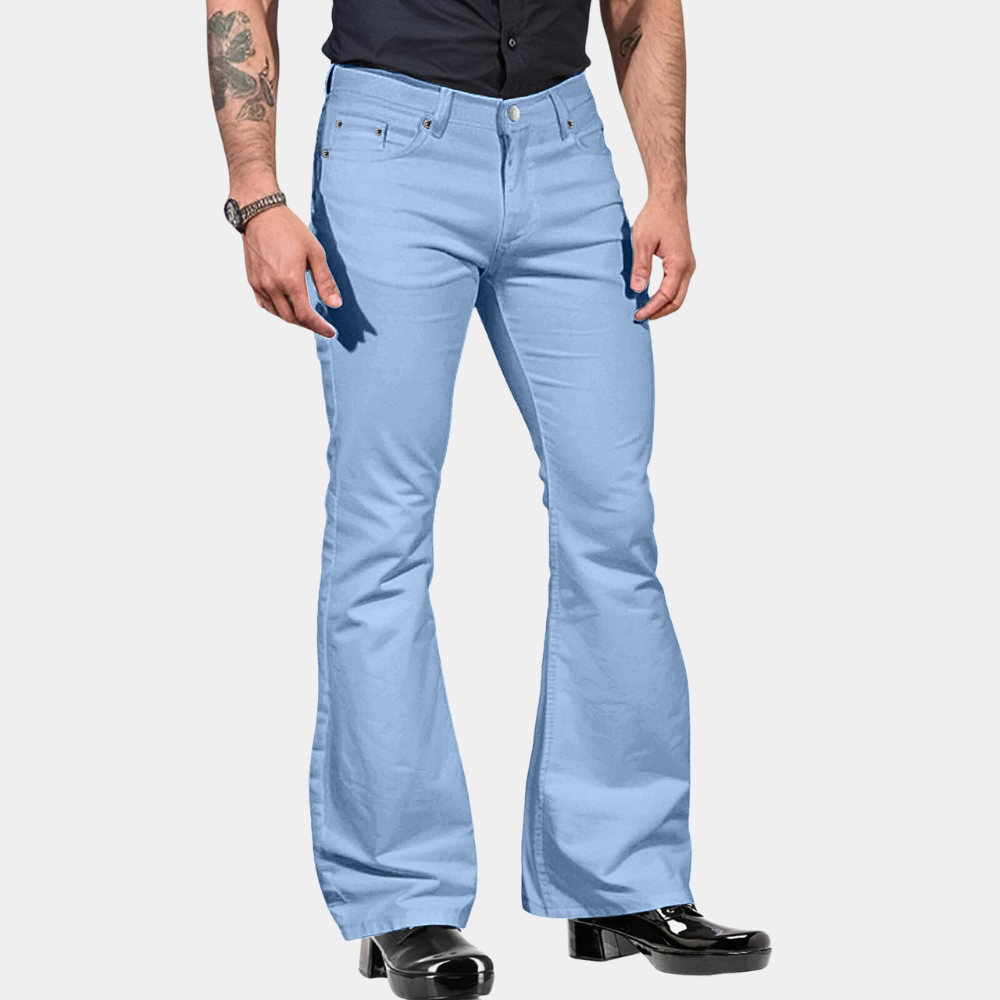 Men’s Flare Trousers – High Waist – Tailored Fit – Cotton Blend – Full Length Retro Style