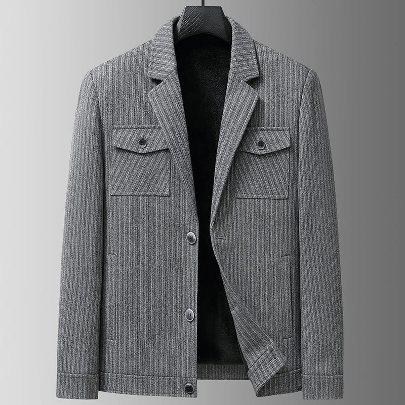 Men's long sleeve striped jacket with pockets