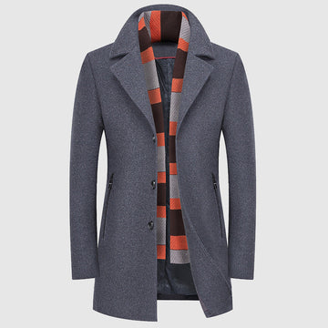 Men's classic coat with plaid scarf