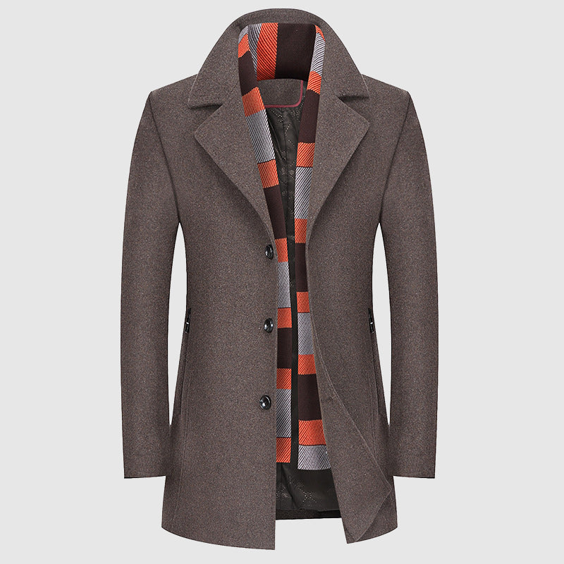 Men's classic coat with plaid scarf