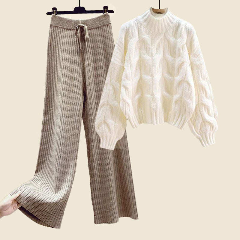 Women's cable knit sweater and ribbed pants set