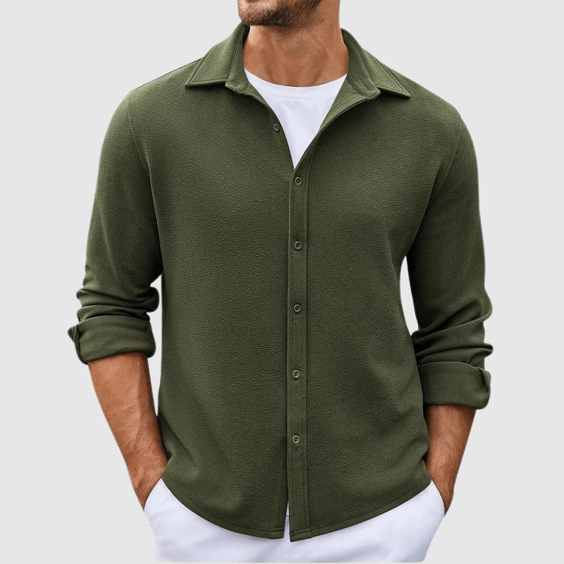 Men's long sleeve knit shirt with button closure