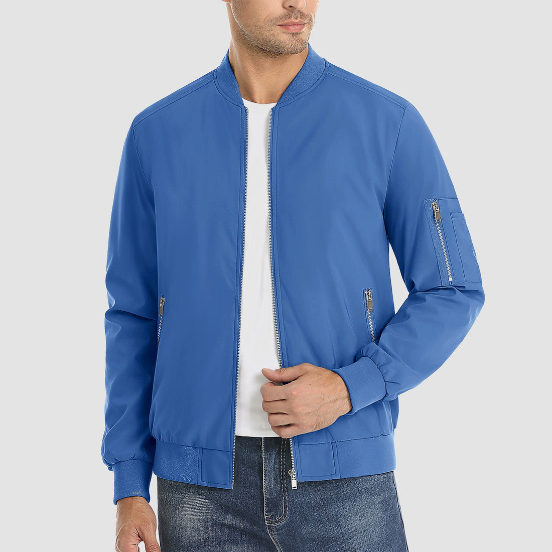 Men's bomber jacket with ribbed cuffs and waistband