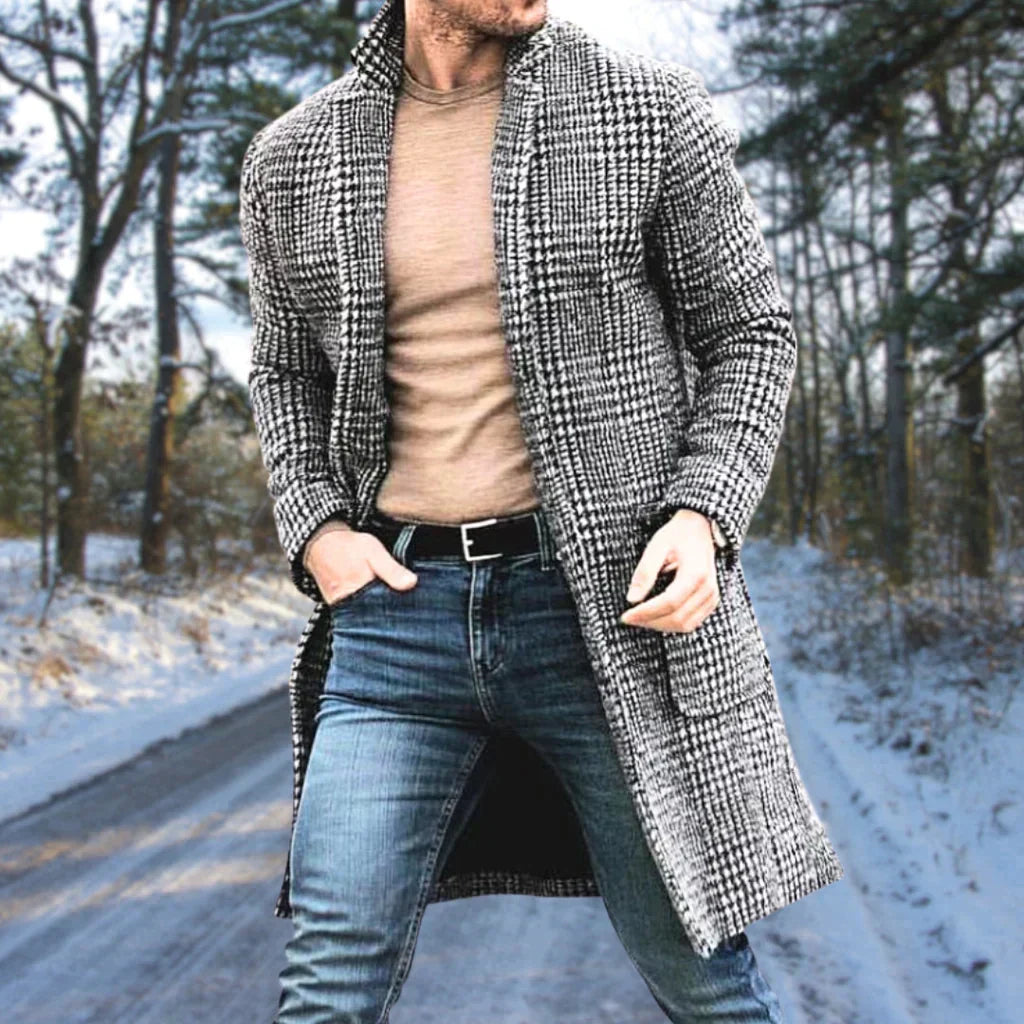 Mid-length double-breasted coat for men