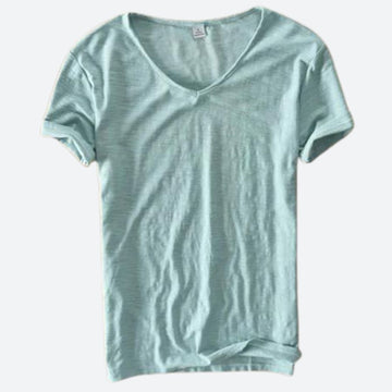 Relaxed V-Neck T-Shirt with Rolled Cuffs for Summer Leisure