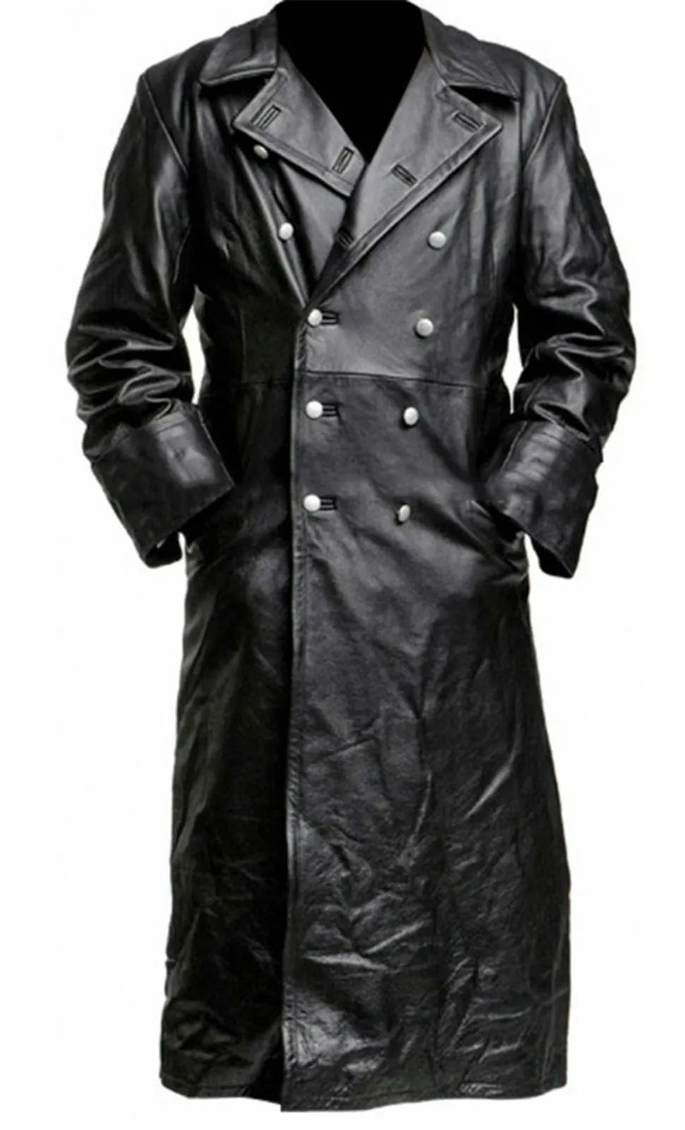 Men’s Leather Trench Coat - Genuine Leather - Full Length - Double-Breasted Classic Fit