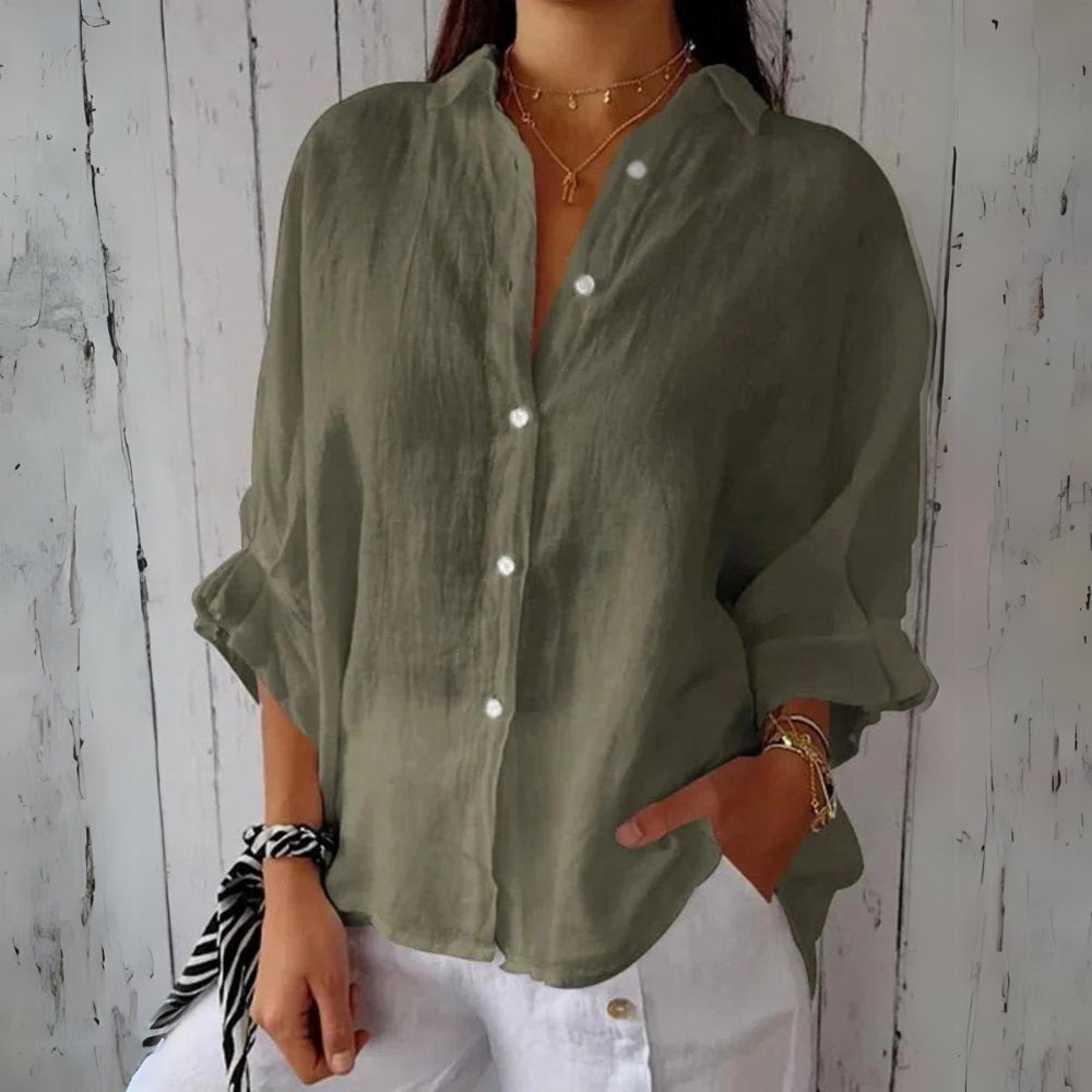 Martha - Summer Blouse Made of Cotton and Linen with Bow