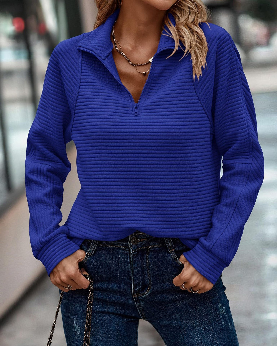 Ribbed quarter-zip pullover sweater