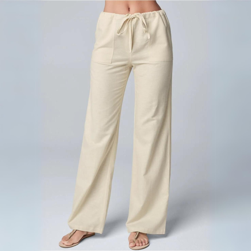 Mae - Casual Straight Pants with Elastic Waistband and Drawstring