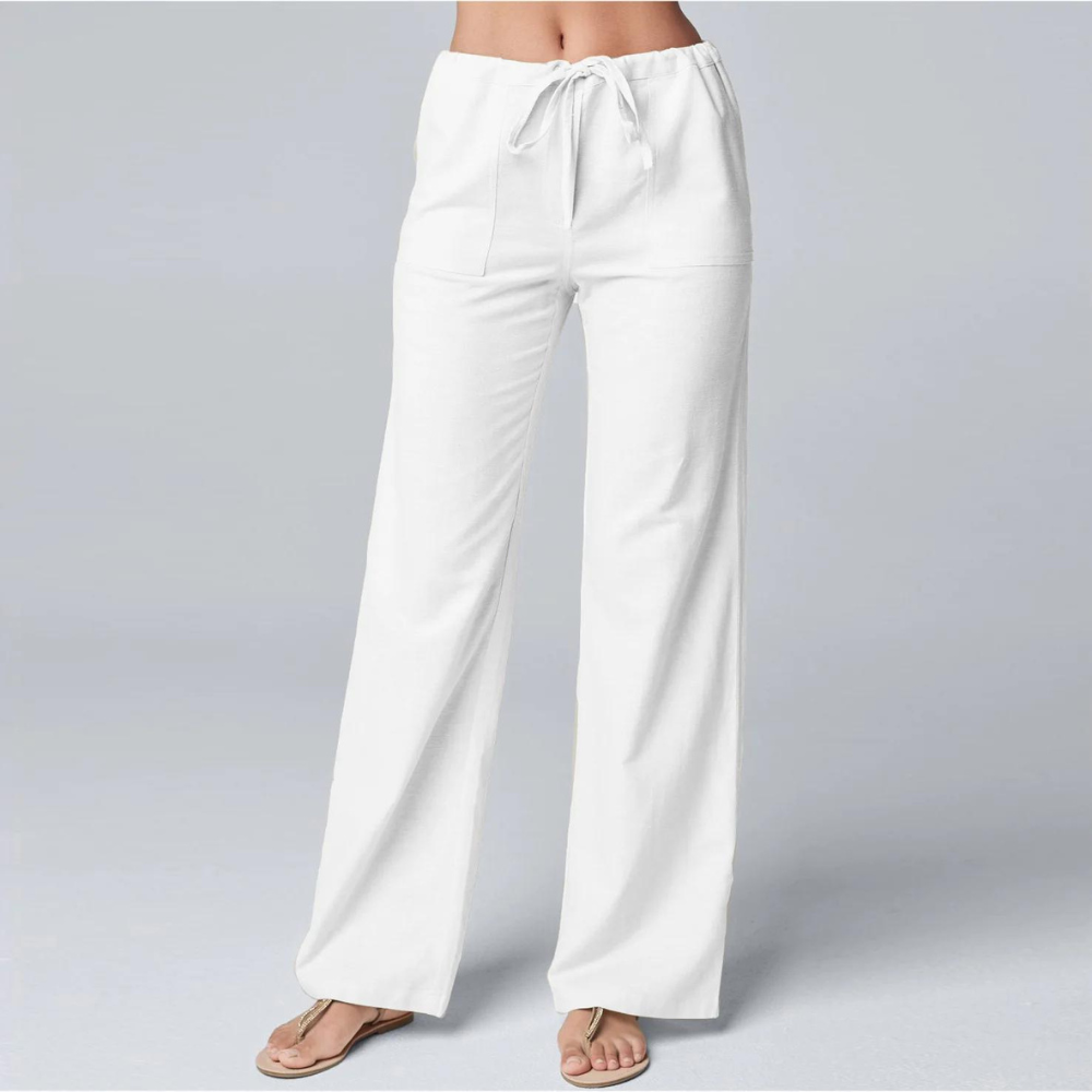 Mae - Casual Straight Pants with Elastic Waistband and Drawstring