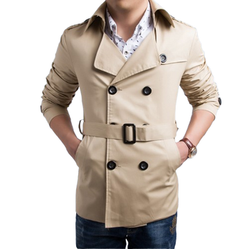 Men’s Trench Coat - Double-Breasted - Belted Waist - Classic Tailored Fit