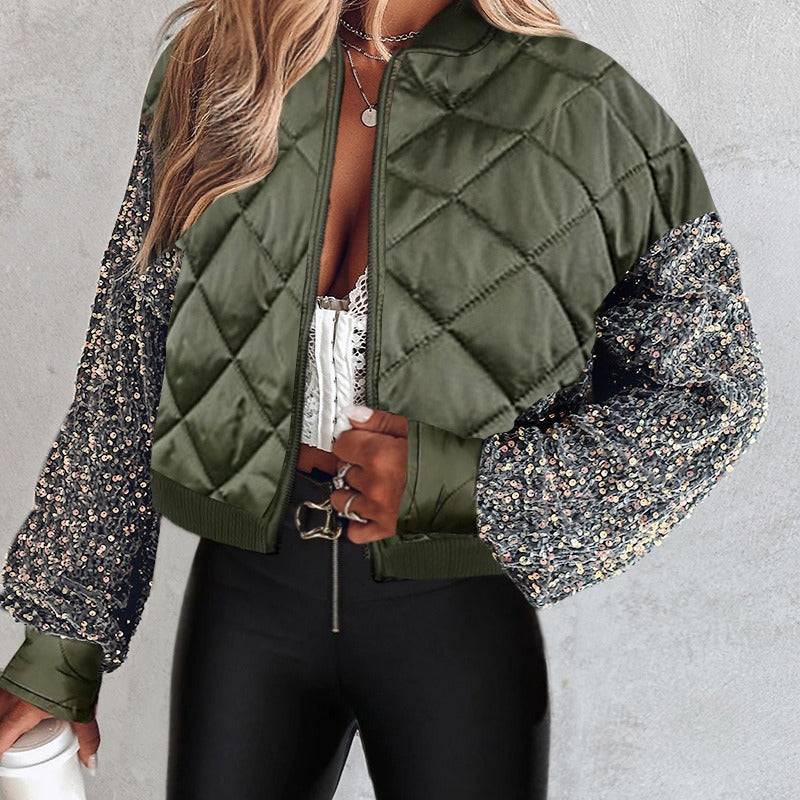 Roxana - quilted short jacket with sequin sleeves