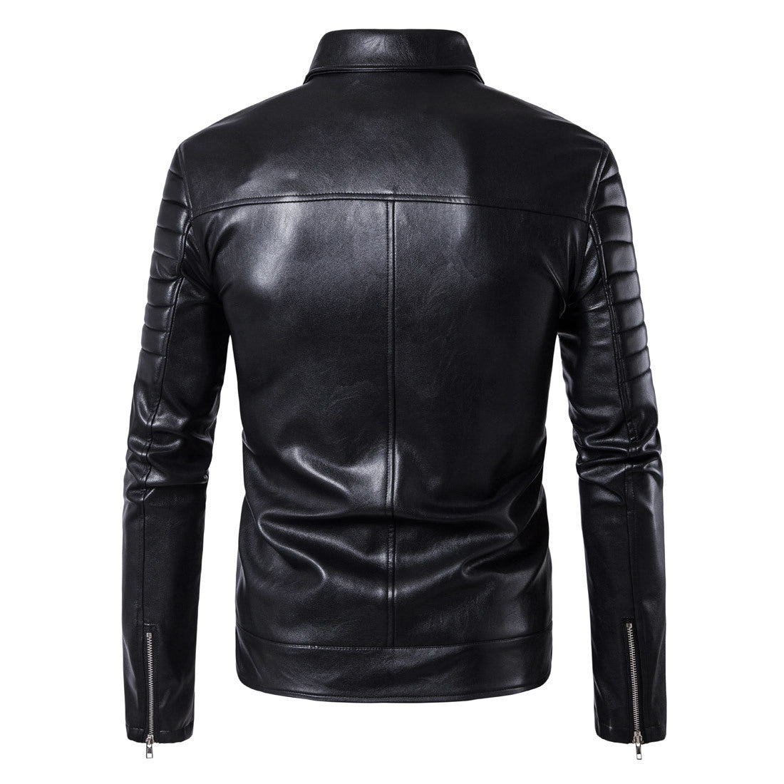 Men's leather motorcycle jacket with multi pockets