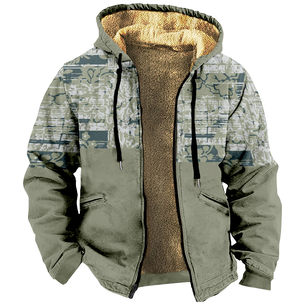 Retro printed casual fashion jacket with hood for men