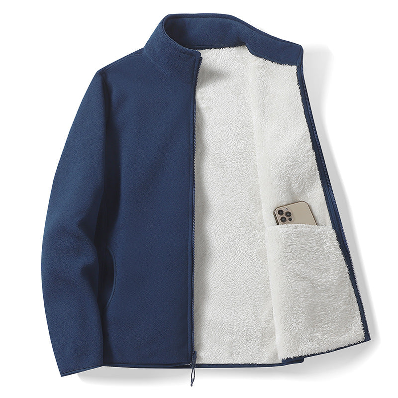 Men's zip-up fleece jacket with stand collar