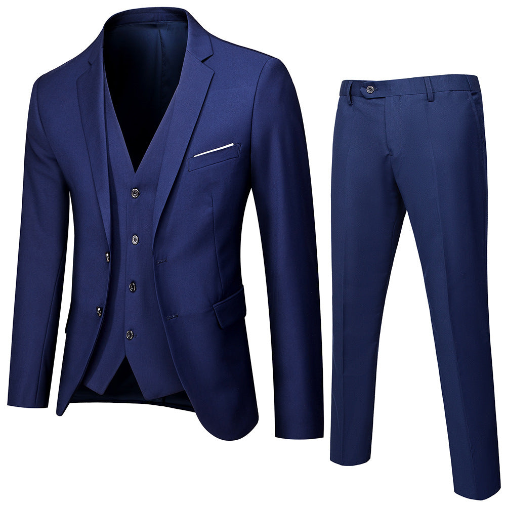 Two-button men's tailored formal suit with vest and trousers