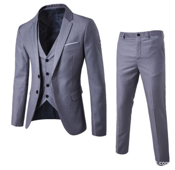 Two-button men's tailored formal suit with vest and trousers