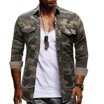 Men's long-sleeved camouflage denim jacket