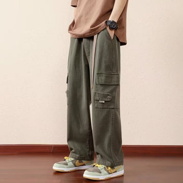 Men's casual multi-pocket loose straight pants