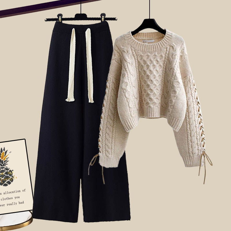 Women's cable knit sweater and wide-leg pants set