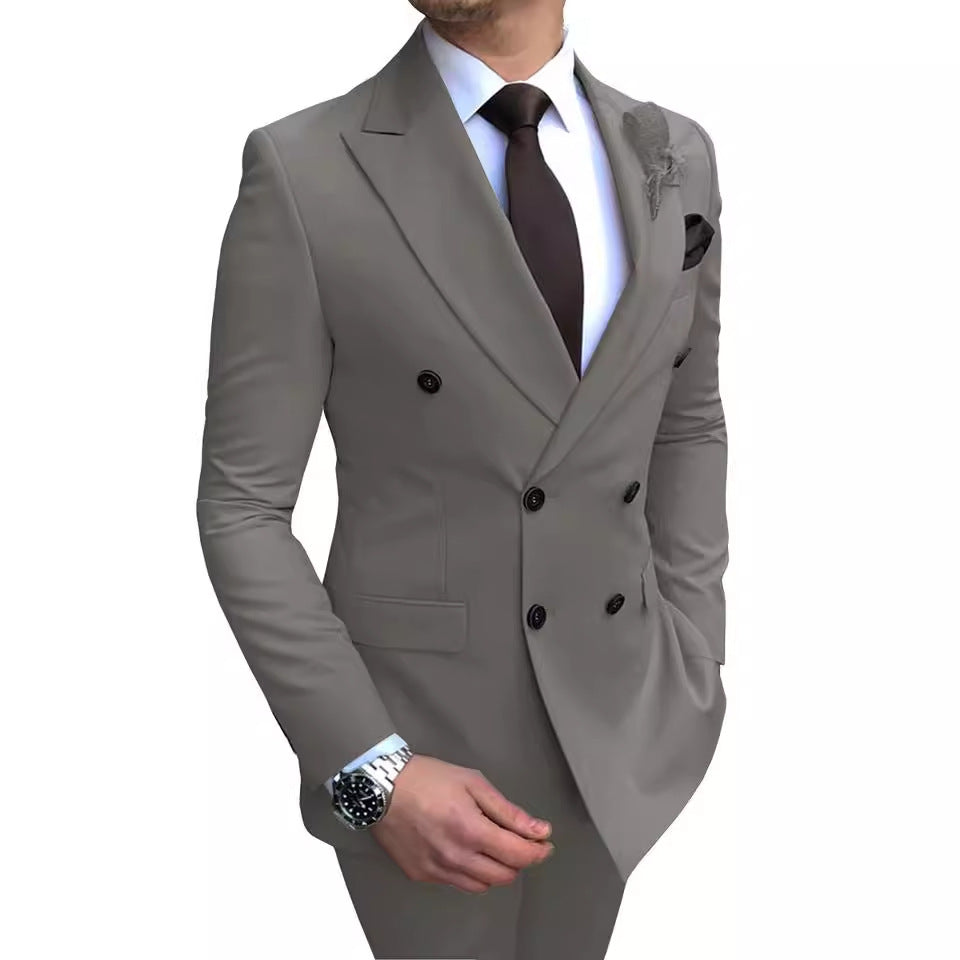 Men's double-breasted suit jacket and trousers set for formal occasions