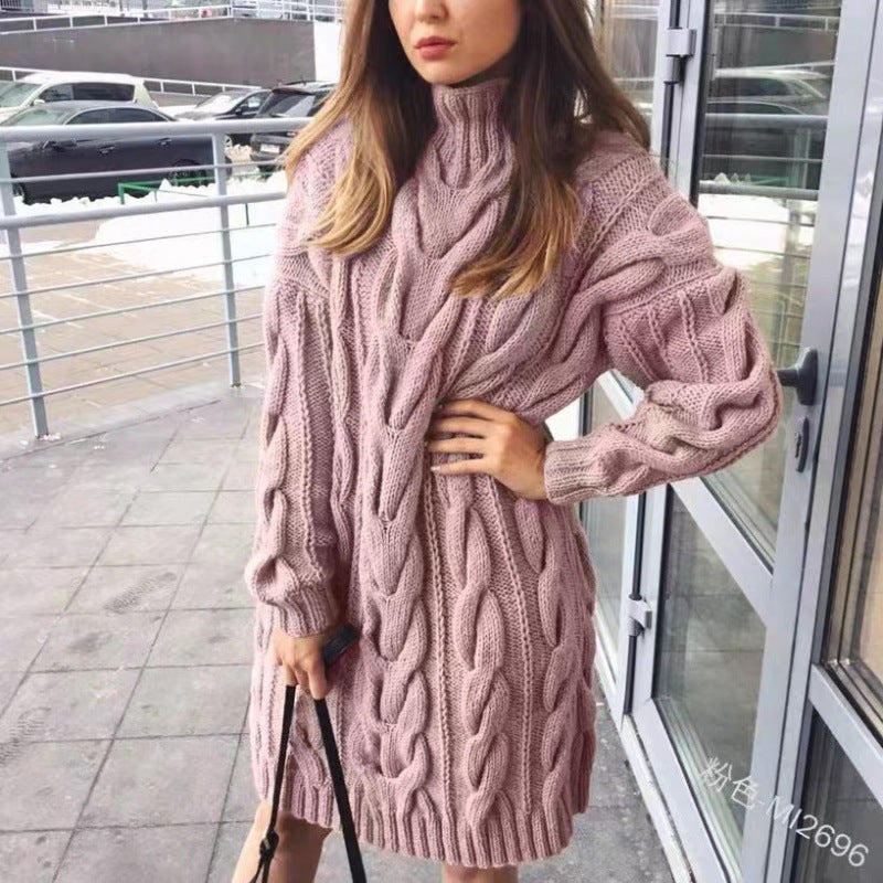 Women's loose turtleneck knitted dress sweater