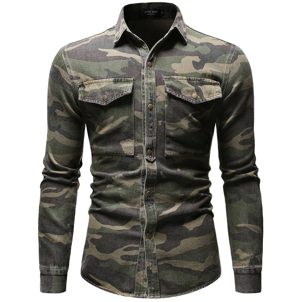 Men's long-sleeved camouflage denim jacket