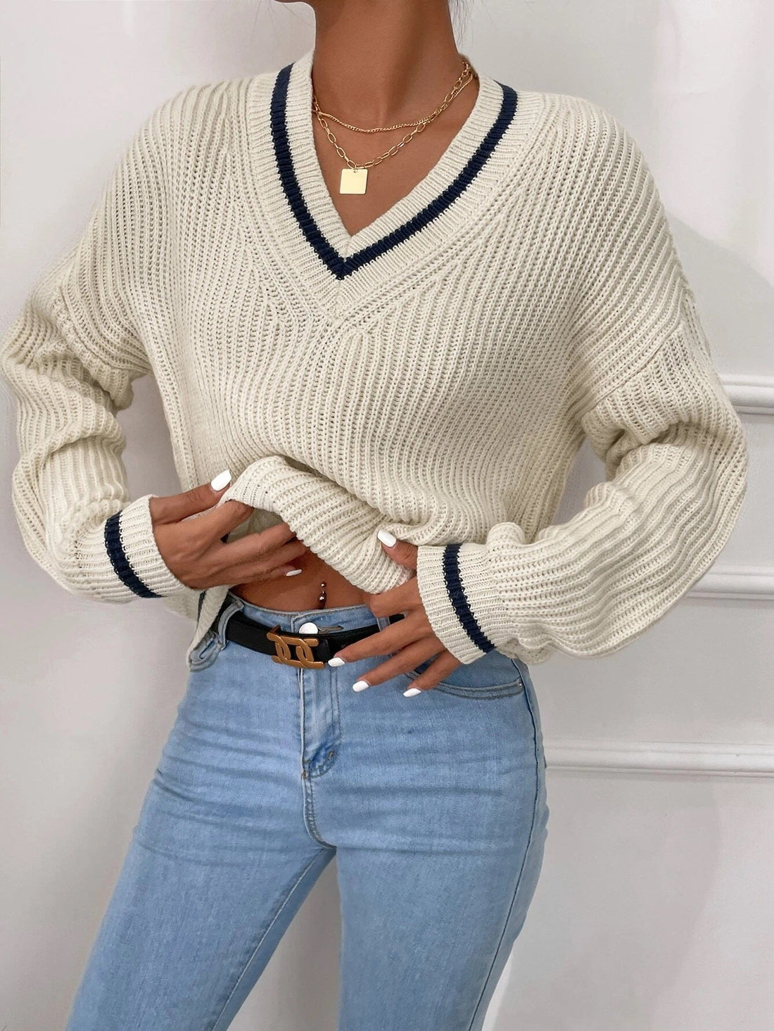 Kayla - Patchwork V-Neck Sweater