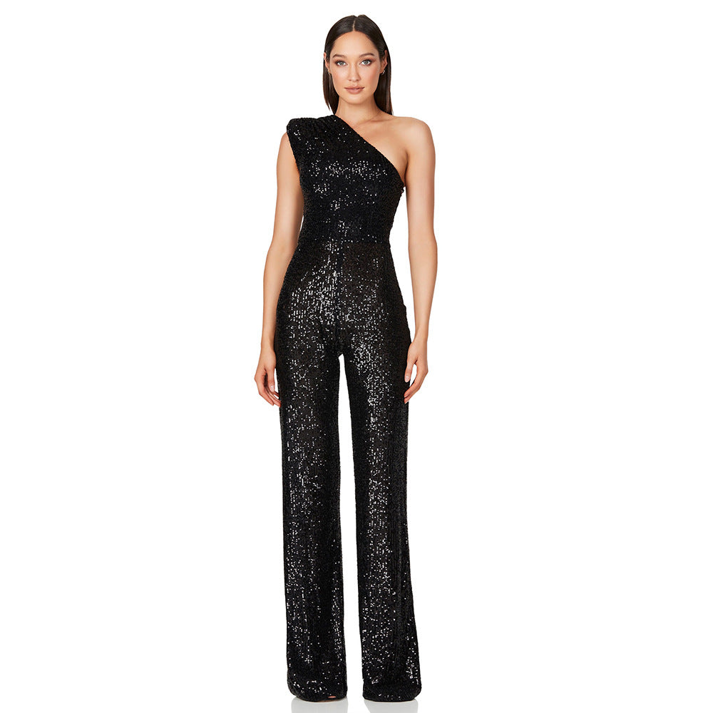 Women’s sleeveless one-shoulder jumpsuit