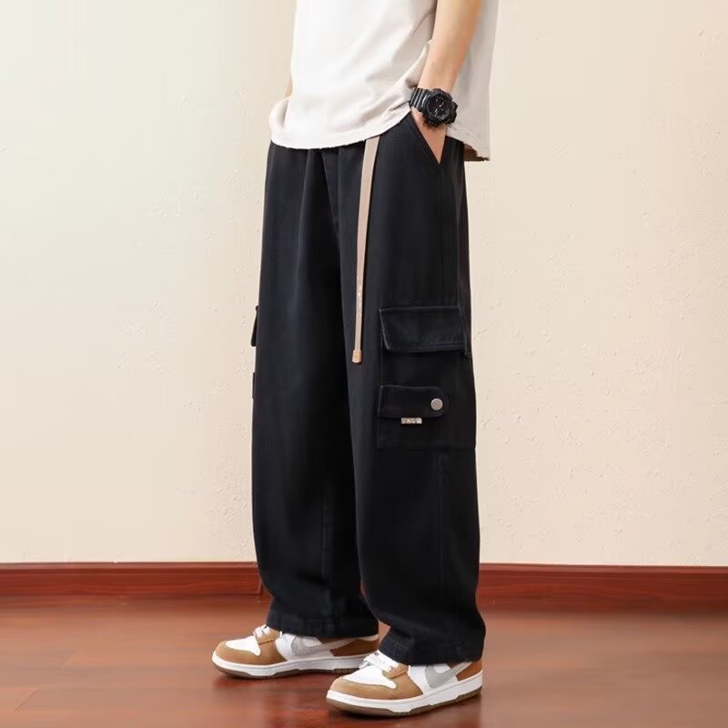 Men's casual multi-pocket loose straight pants