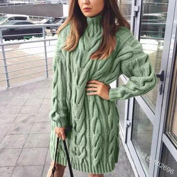 Women's loose turtleneck knitted dress sweater