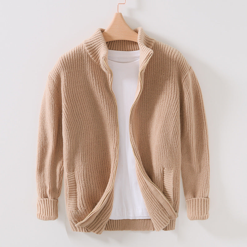 Noah Ribbed Cardigan Sweater | Stand Collar Zip Front Sweater