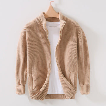 Noah Ribbed Cardigan Sweater | Stand Collar Zip Front Sweater