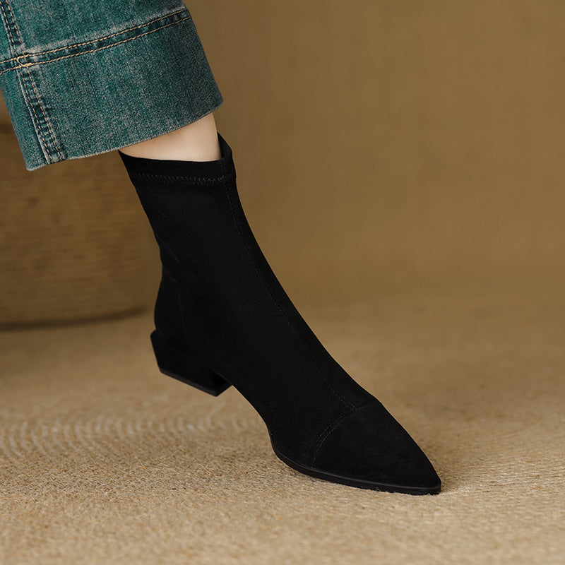 Elisa Slim Fit Ankle Boots | Pointed Toe Block Heel Boots