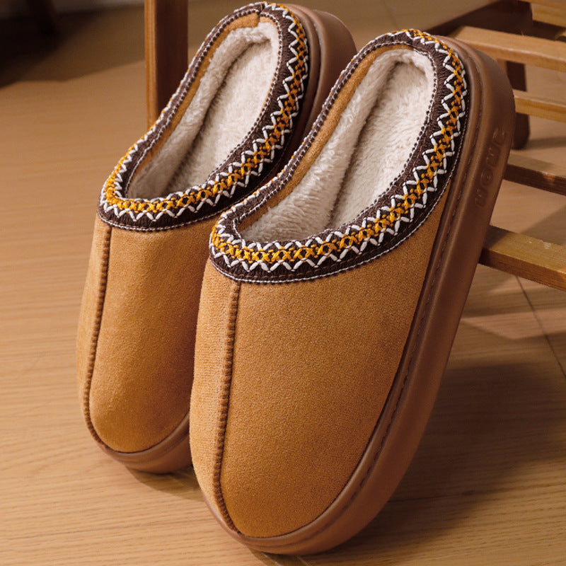 Sienna Relaxed Fit Slip-On Slippers | Fleece Lined Embroidered Trim Slip-On Slippers