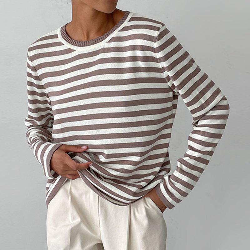 Women's striped crewneck long-sleeve top