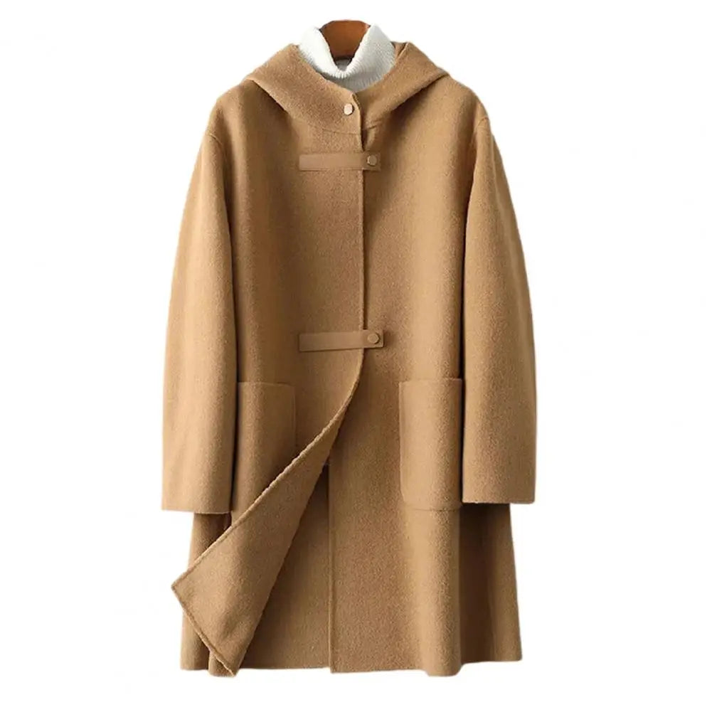 Women's hooded wool blend coat for winter warmth