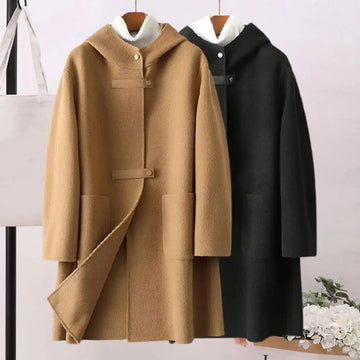 Women's hooded wool blend coat for winter warmth