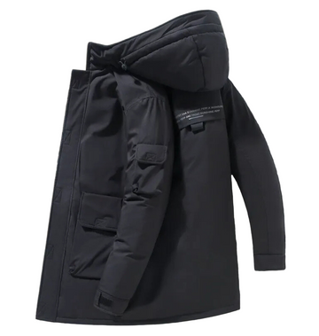 James Mid-Length Hooded Puffer Jacket | Padded Flap Pockets Jacket