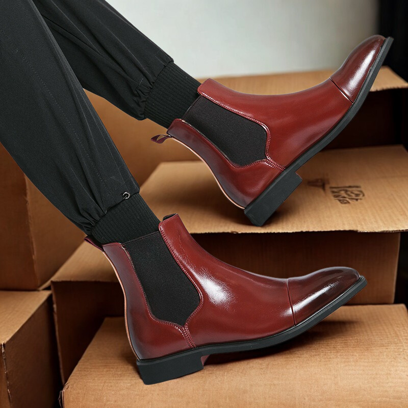 Men’s Ankle Boots - Leather - Elastic Side Gussets - Cap Toe