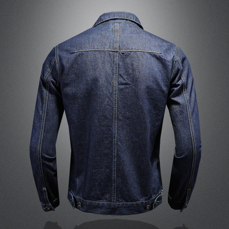 Men's dark blue simple patch pocket denim jacket