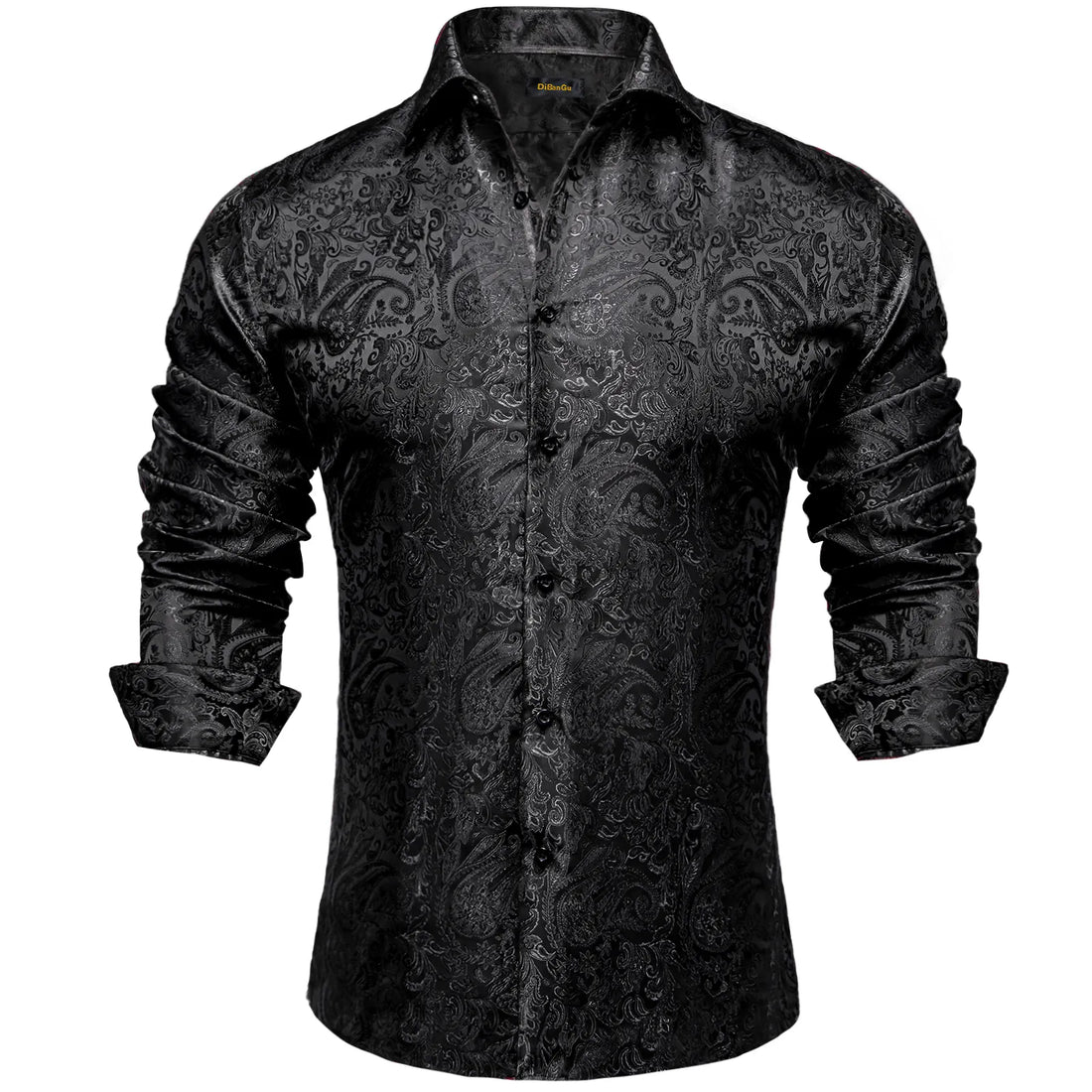 Brent – men's black paisley dress shirt with long sleeves