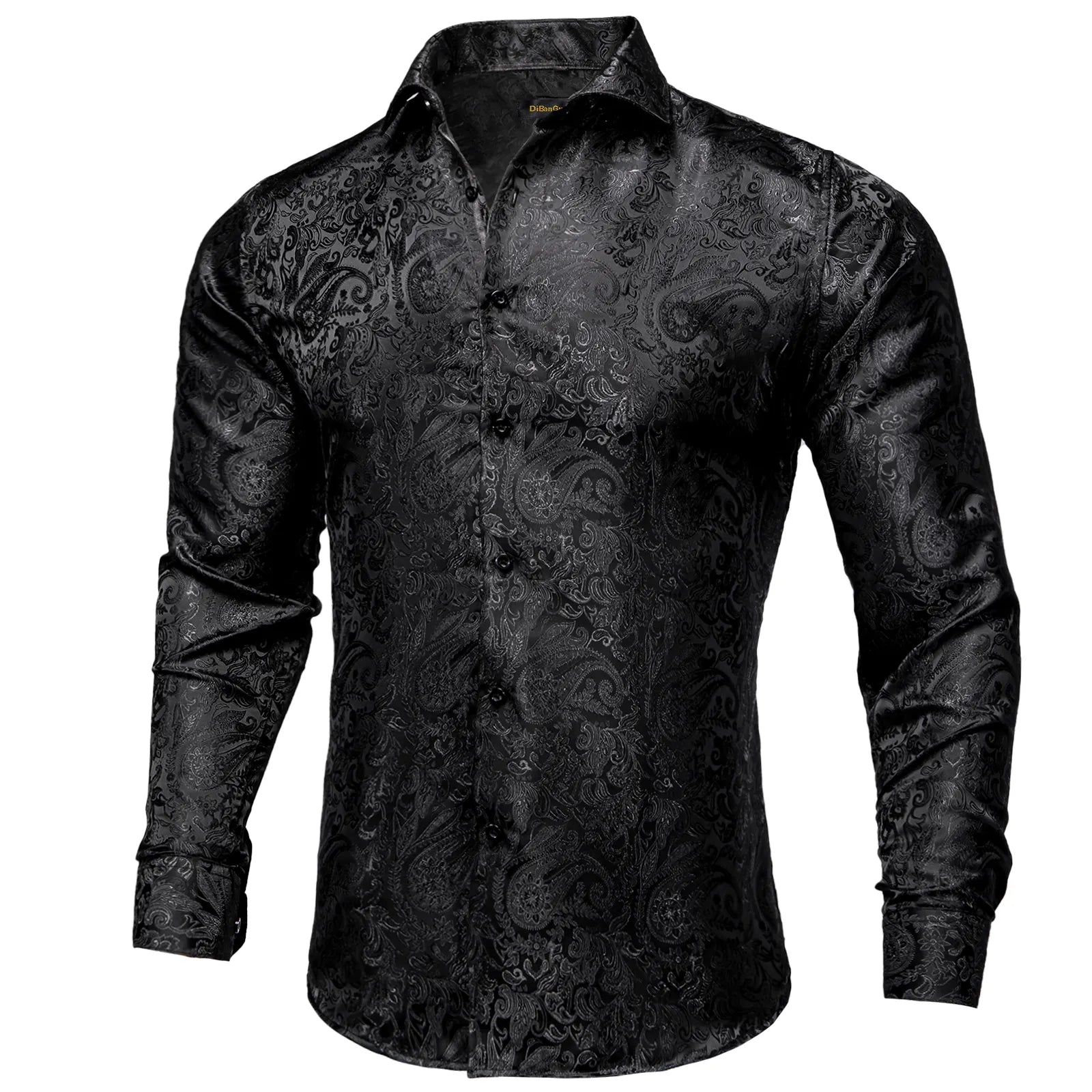 Brent – men's black paisley dress shirt with long sleeves