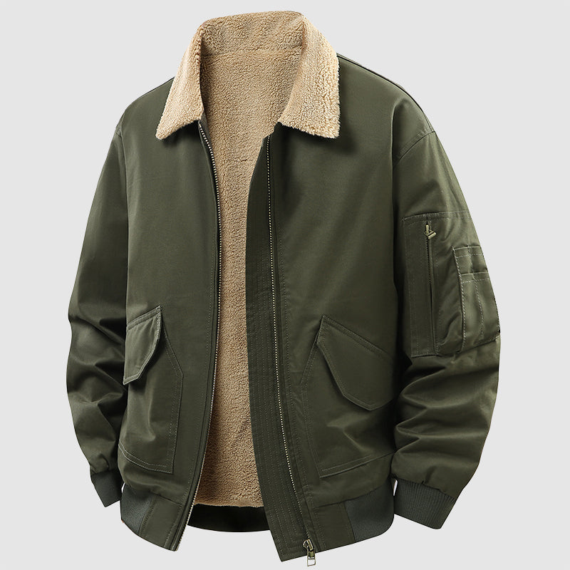 Edward Sherpa-Lined Bomber Jacket | Collared Zip Front Jacket