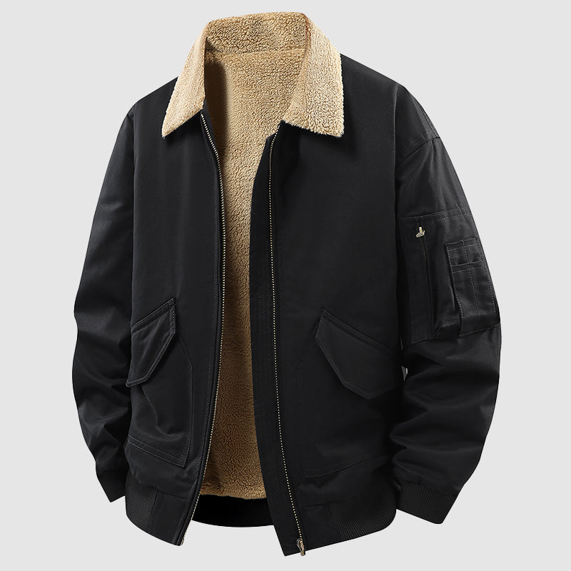 Edward Sherpa-Lined Bomber Jacket | Collared Zip Front Jacket