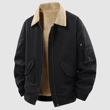 Edward Sherpa-Lined Bomber Jacket | Collared Zip Front Jacket