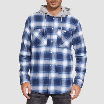 Men's plaid flannel shirt with hood